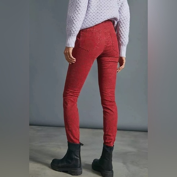 PILCRO Anthropologie Flocked High Rise Leggings size 28  Cranberry PRISTINE - Picture 2 of 12